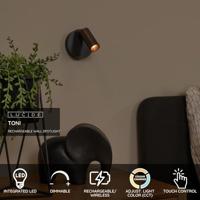 Lucide TONI - Oplaadbare Wandspot / Wandlamp - Accu/Batterij - Ø 8,1 cm - LED Dimb. - CCT - 1x2W 2700K/4000K - Magnetisch - Koffie - thumbnail