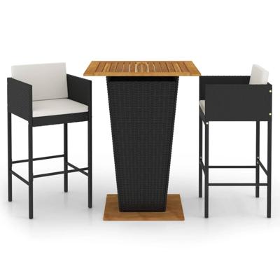 3-delige Tuinbarset met kussens poly rattan zwart