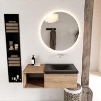 MONDIAZ BUKLA 100cm badmeubel met open module 40 kleur Washed Oak met 1 lade. Wastafel CLOUD rechts 0 kraangaten kleur Urban. - thumbnail