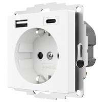Stopcontact met USB en USBC poort 15W 3A glanzend wit RAL9010 voor een 40mm diepe doos - thumbnail