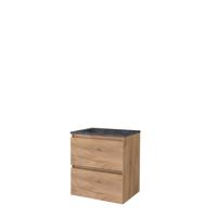 Basic-Line Start 46 Badkamermeubelset - 60 x 46 cm - Greeploos - 2 Lades - Hardstenen Wastafel - Zonder Kraangat - Whisky Oak - thumbnail