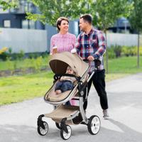 2 In 1 Kinderwagen voor Baby's 0-3 Jaar met Zonnekap Verstelbare Rugleuning Omkeerbare Zitting Wielen met Rem Draagtas Beige - thumbnail