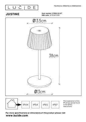 Lucide JUSTINE - Oplaadbare Tafellamp Binnen/Buiten - Accu/Batterij - LED Dimb. - 1x2W 2700K - IP54 - Met draadloos oplaadstation - Roest bruin