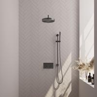 BRAUER Stripe Thermostatische Inbouw Regendouche - drukknoppen - 25cm douchekop - gebogen muurarm - staaf handdouche - doucheslang - geïntegreerde glijstang - gunmetal geborsteld PVD 5-GM-427 - thumbnail