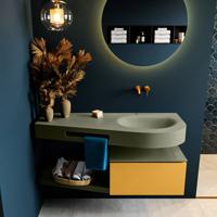 MONDIAZ RIVA 120cm badmeubel onderkast / planchet kleur Ocher met 1 lade. Wastafel DULCET rechts 0 kraangaten kleur Army. - thumbnail