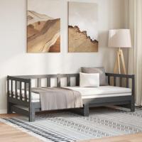 Slaapbank uitschuifbaar massief grenenhout grijs 2x(90x190) cm - thumbnail