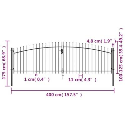 VidaXL Hekpoort dubbele deur met speren bovenkant 400x175 cm