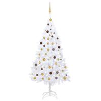 VidaXL Kunstkerstboom met verlichting en kerstballen 210 cm pvc wit - thumbnail
