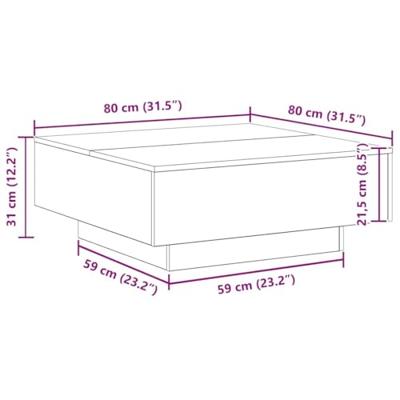 Salontafel artisanaal eikenkleurig 80 x 80 x 31 cm Bewerkt hout