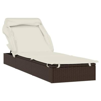 Ligbed met inklapbaar dak 213x63x97 cm poly rattan bruin - thumbnail