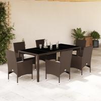 7-delige Tuinset met kussens poly rattan en glas bruin - thumbnail