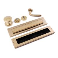 Hardbrass Roestvrijstalen Voordeurset Getrommeld Messing met Brievenbus SKG3 Links - thumbnail