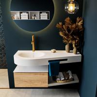 MONDIAZ RIVA 120cm badmeubel onderkast / planchet kleur Washed_Oak met 1 lade. Wastafel DULCET links 1 kraangat kleur Talc. - thumbnail