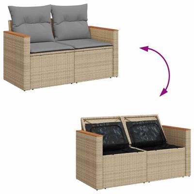 5-delige Loungeset met kussens poly rattan beige