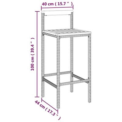 Barkrukken 2 st poly rattan en massief acaciahout zwart - thumbnail
