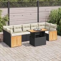 8-delige Loungeset met kussens poly rattan acacia zwart - thumbnail