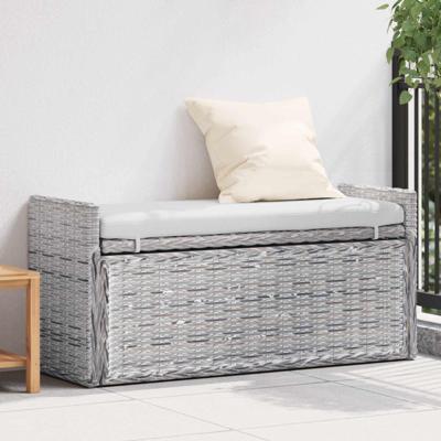 Opslagbank met kussen Wit gewassen 110 x 40 x 50 cm Rattan