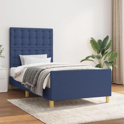 Bedframe met hoofdeinde stof blauw 90x190 cm
