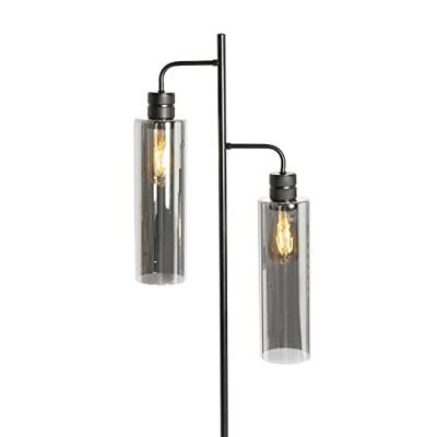 QAZQA Moderne vloerlamp zwart met smoke glas 2-lichts - Stavelot