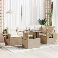 6-delige Loungeset met kussens poly rattan beige - thumbnail