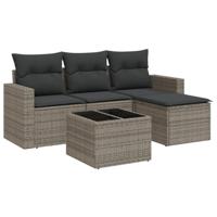 5-delige Loungeset met kussens poly rattan grijs - thumbnail