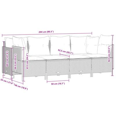 5-delige Loungeset met kussens poly rattan beige - thumbnail