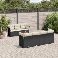 8-delige Loungeset met kussens poly rattan zwart - thumbnail