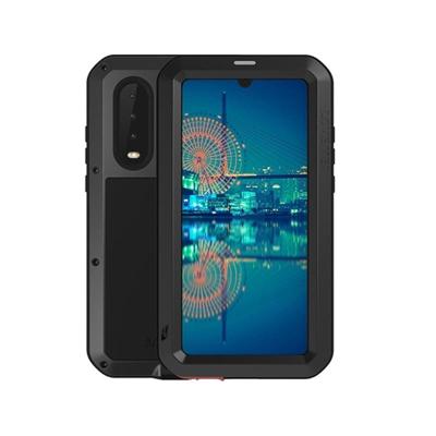 LOVE MEI krachtige stofdichte schokbestendige spatwaterdicht metaal + siliconen combinatie Case voor Huawei P30 (zwart)