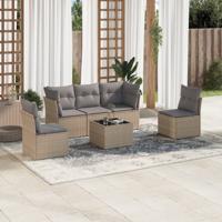 6-delige Loungeset met kussens poly rattan beige - thumbnail