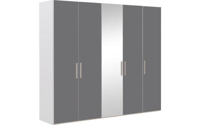Goossens Kledingkast Easy Storage Ddk, Kledingkast 253 cm breed, 220 cm hoog, 4x glas draaideur en 1x spiegel draaideur midden