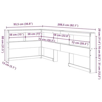 Boekenkast Hoofdeinde L-vormig 75 cm massief grenenhout - thumbnail