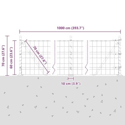 VidaXL Hek met paal zilver 0,6 x 10 m staal