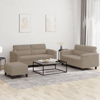 3-delige Loungeset met kussens microvezelstof taupe