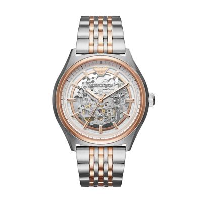 Emporio Armani Heren Mecanicco - automatisch Rosegoud bruin lederen horloge AR60005