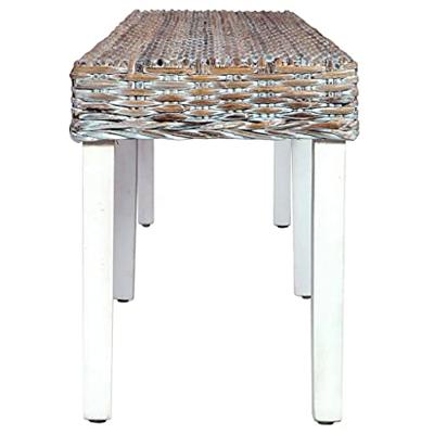 Bankje 160 cm natuurlijk kubu rattan en massief mangohout wit