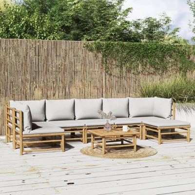 8-delige Loungeset met kussens bamboe lichtgrijs