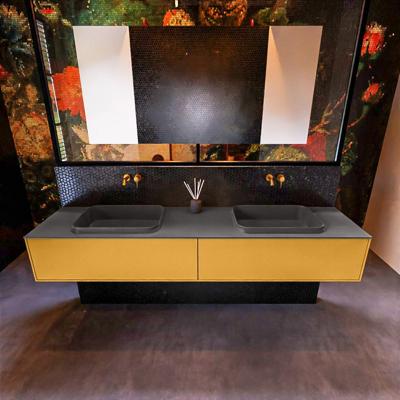 Badkamermeubelset Mondiaz Erin 200 cm met 2 Lades met RIDGE Wastafel Dubbel Dark grey Zonder Kraangaten Greeploos Mat Ocher Badkamermeubelset Mondiaz Erin 200 cm met 2 Lades met RIDGE Wastafel Dubbel Dark grey Zonder Kraangaten Greeploos Mat Ocher