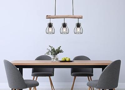 Globo HanglampMina zwart met hout 3-lichts - 15326-3N