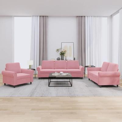 3-delige Loungeset met kussens fluweel roze