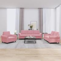 3-delige Loungeset met kussens fluweel roze - thumbnail