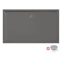 Douchebak Xenz Mariana | 120x70x4 cm | Incl.Afvoersifon-Chroom | Acryl | Rechthoekig | Antraciet mat - thumbnail