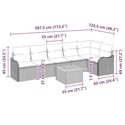 Tuinbankenset met opslag 7 pcs Grijs poly rattan