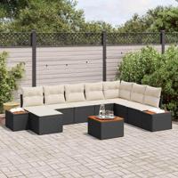 Tuinbankenset met kussen 9 pcs Zwart Poly riet - thumbnail