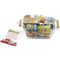 Speelgoedwinkel - KLEIN - Metalen boodschappenmand gevuld met dozen - Gevuld met namaakvoedseldozen. - thumbnail