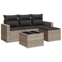 5-delige Loungeset met kussens poly rattan lichtgrijs - thumbnail