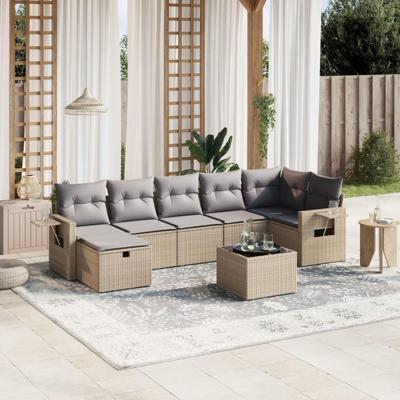 8-delige Loungeset met kussens poly rattan gemengd beige