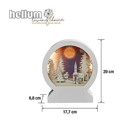 Hellum 522907 LED-decor Winterse kerk en kerstman Warmwit LED Wit Indirect licht, 3D-effect - thumbnail