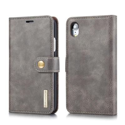 Dg. MING Crazy Horse textuur Flip afneembare magnetische lederen case voor iPhone XR met houder & kaartsleuven & portemonnee (grijs)