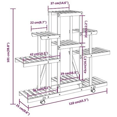 VidaXL Plantenstandaard met wielen 110x25x101 cm massief vurenhout