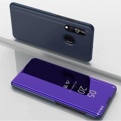 Voor Galaxy A20s plated spiegel links en rechts Flip cover met stand mobiele telefoon holster (paars blauw)